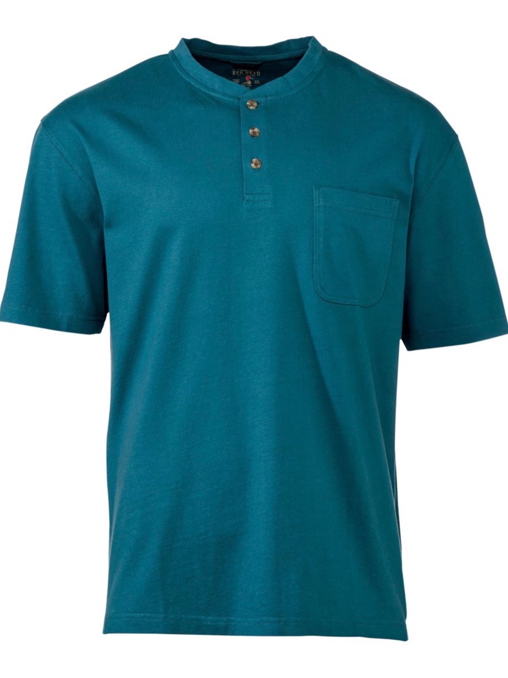 RedHead Teal Short-Sleeve Henley Pocket Tee 100% Cotton Size M